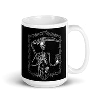 Time Brings Death White glossy mug