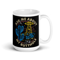 Ask Me About My Butthole (UFO) White glossy mug