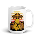 Abduction of Bigfoot White glossy mug