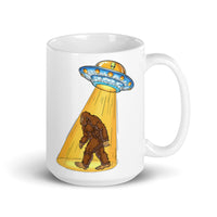 Abducting Bigfoot 2 White glossy mug