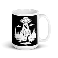 Nessie Watching Bigfoot Abduction White glossy mug