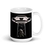 Abducting Bigfoot 3 White glossy mug