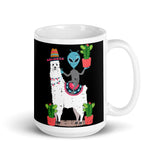 Alien on Llama White glossy mug