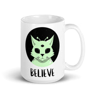 Believe (Alien Cat) White glossy mug