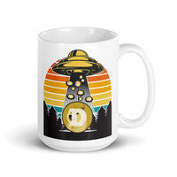 Abducting Dogecoin 2 White glossy mug