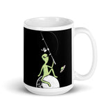 Fishing Alien White glossy mug