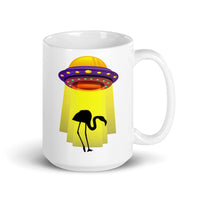 Flamingo Abduction White glossy mug