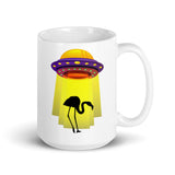 Flamingo Abduction White glossy mug