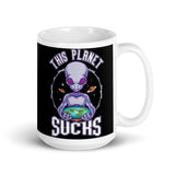 This Planet Sucks White glossy mug