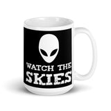 Watch the Skies White glossy mug