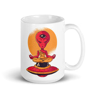 Alien Meditating White glossy mug