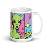 Alien Pizza Art White glossy mug