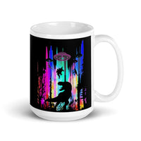 UFO T-rex White glossy mug