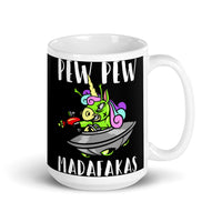 Pew Pew (UFO Unicorn) White glossy mug