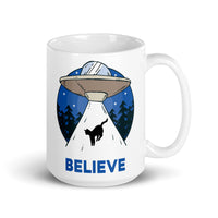 Believe (Cat UFO) White glossy mug