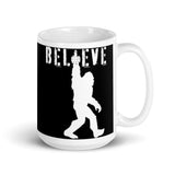 Believe in Bigfoot White glossy mug