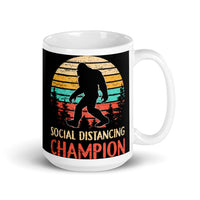 Social Distancing Champion (Bigfoot) White glossy mug