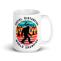 Social Distancing Champion (Bigfoot) 2 White glossy mug