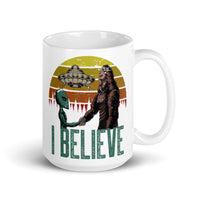 I Believe Cryptids White glossy mug