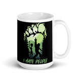 I Hate People (Alien & Bigfoot) White glossy mug