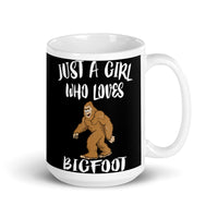 Girl Who Loves Bigfoot White glossy mug