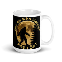 Not All Who Wander (Bigfoot) White glossy mug