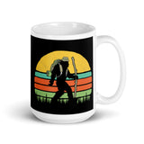 Bigfoot Hiking White glossy mug