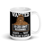 Bigfoot Wanted White glossy mug