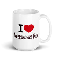 I Love Independent Film White glossy mug