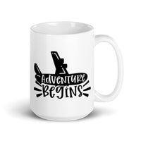 Adventure Begins White glossy mug