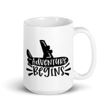 Adventure Begins White glossy mug