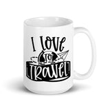 I Love to Travel White glossy mug