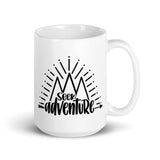 Seek Adventure White glossy mug