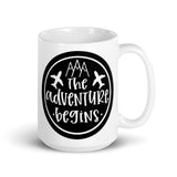 The Adventure Begins White glossy mug