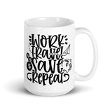 Work Travel Save Repeat White glossy mug