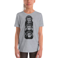 Speak, Hear, See No Evil Monkeys Youth Short Sleeve T-Shirt