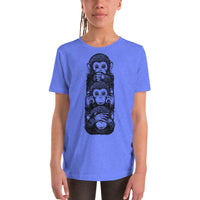 Speak, Hear, See No Evil Monkeys Youth Short Sleeve T-Shirt