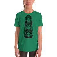 Speak, Hear, See No Evil Monkeys Youth Short Sleeve T-Shirt