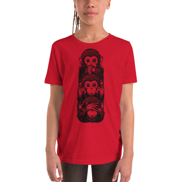 Speak, Hear, See No Evil Monkeys Youth Short Sleeve T-Shirt