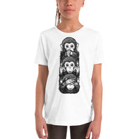 Speak, Hear, See No Evil Monkeys Youth Short Sleeve T-Shirt